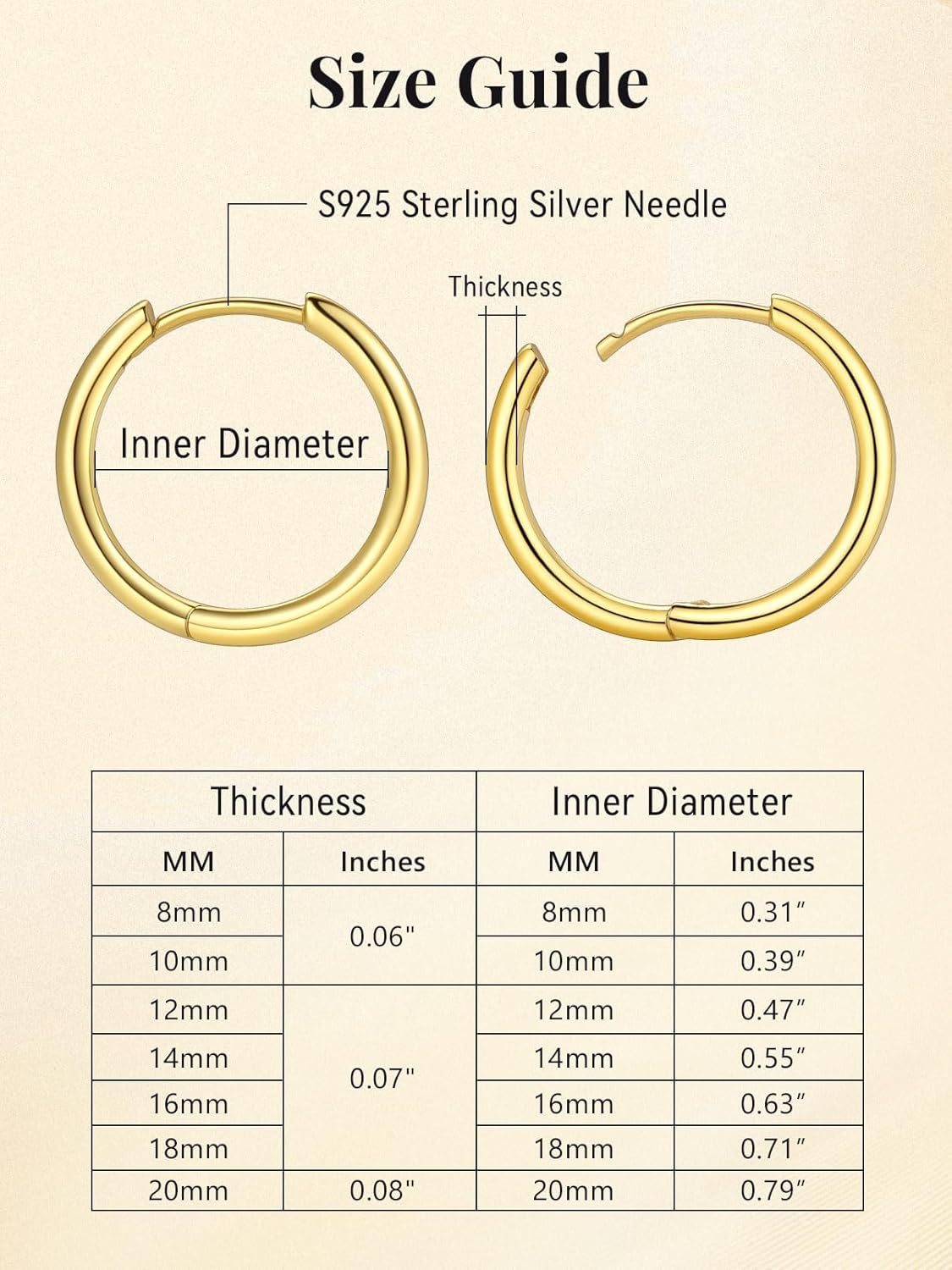 FaithHeart Sterling Silver Huggie Hoop Earrings for Women, Real S925 Hypoallergenic Lightweight Silver/Black/Gold/Rose Gold Huggie Hoops Everyday Sleeper Earring 8/10/12/14/16/18/20mm - Image 6