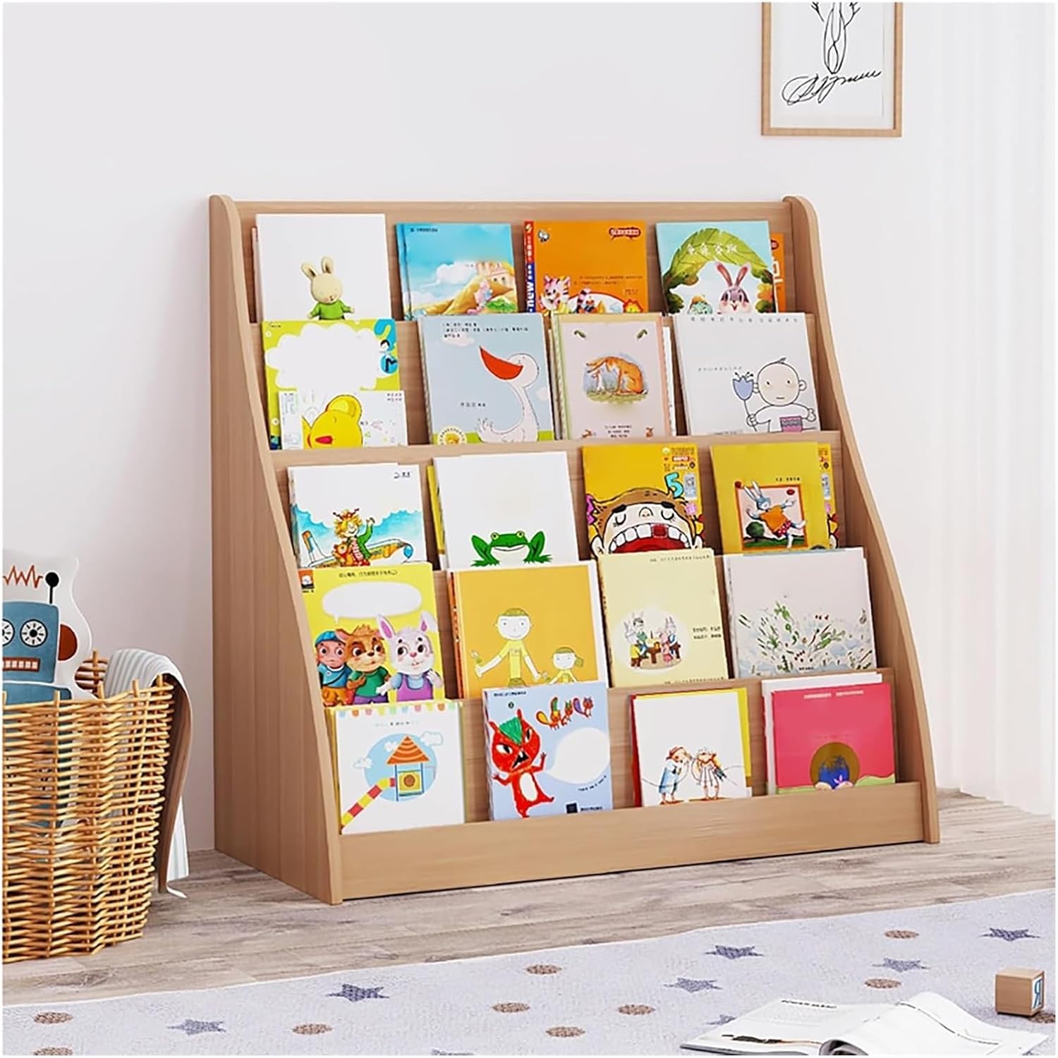 Magazine Rack,Book Display Rack, Wood Magazine Rack with Pockets Brochure Organizer Sleek for Periodicals - for Home Office(39.5 * 99cm(15.6 * 39in))