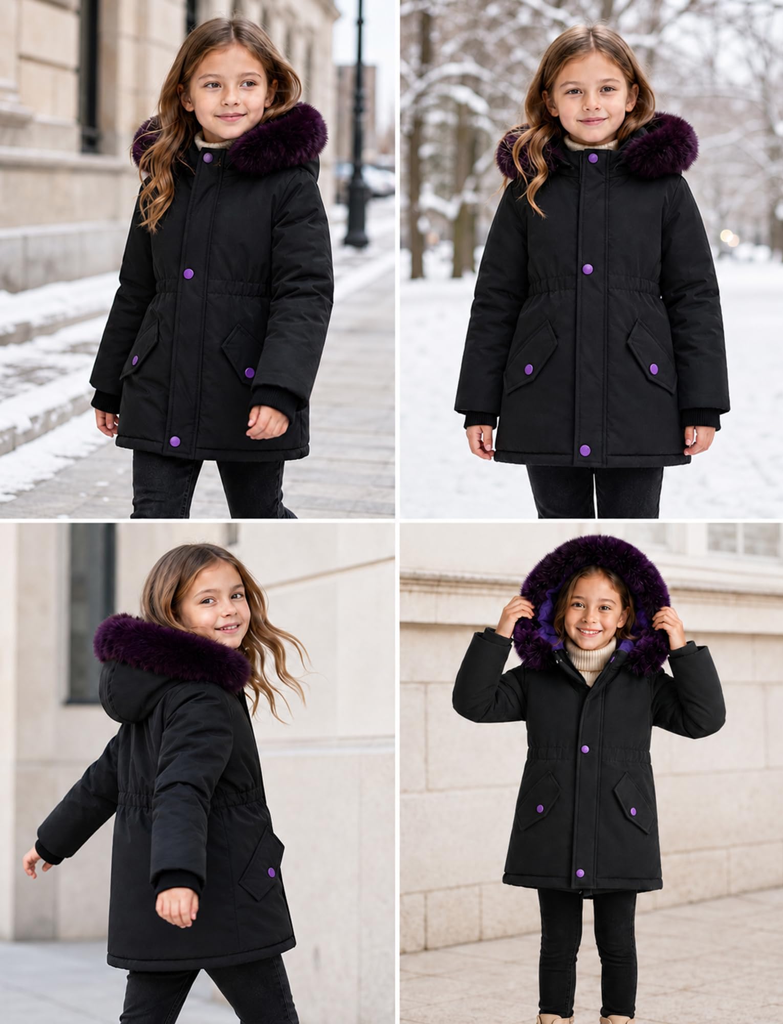 SEAUR Chaqueta Abrigo Invierno Niñas Chaqueta de Plumón Mi-Long Cazadoras Niña Parka Gruesa Cálida con Capucha/Capucha Extraíble Esquí Ropa 1-15 Años