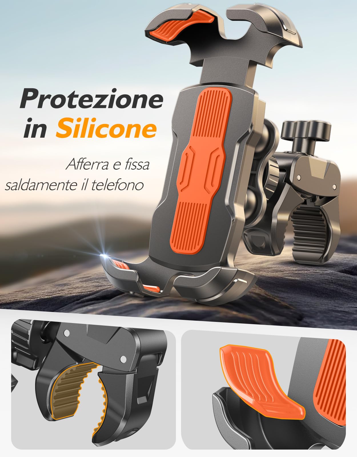 Porta Cellulare Moto, [Dumper Antivibrazioni & 1S Blocco] Porta Cellulare Bici Manubrio, 360° Rotabile Supporto Telefono Moto, Compatibile con iPhone, Galaxy, 4.7-6.9" Smartphone