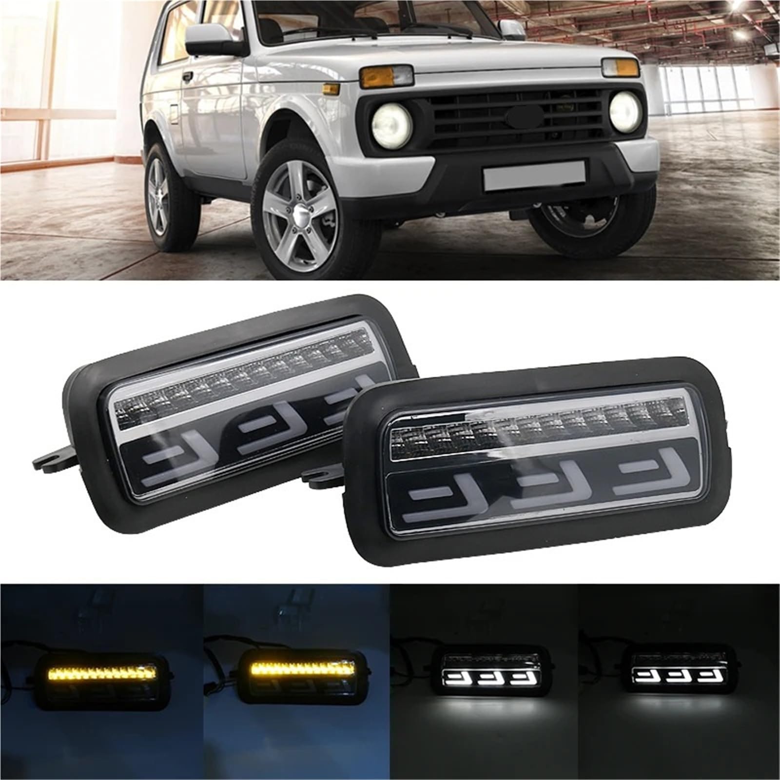 Head Lamp 2 szt. Pasuje do Lada Niva 4x4 1995 Działający kierunkowskaz Akcesoria do stylizacji samochodów Lampa tuningowa z DRL(1)