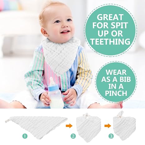 Baby Wash Cloth 6-Layer Baby Towels Muslin Cloth Bath Towel Muslin Nappies Burp Cloth Soft Newborn Pack of 10 25 x 25 cm