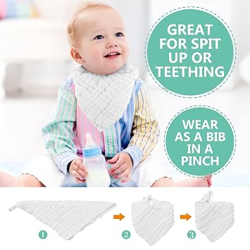 Baby Wash Cloth 6-Layer Baby Towels Muslin Cloth Bath Towel Muslin Nappies Burp Cloth Soft Newborn Pack of 10 25 x 25 cm