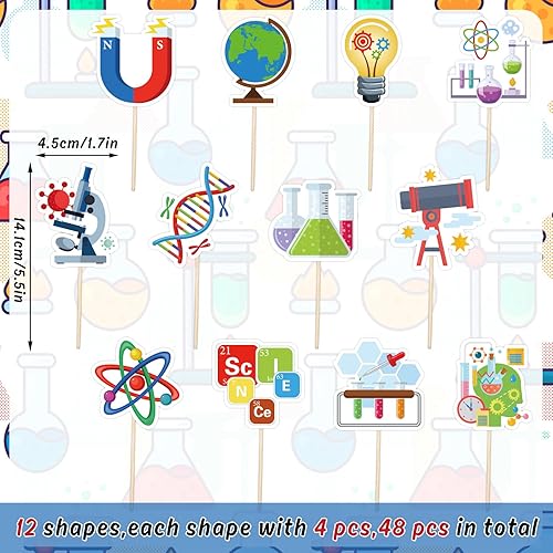 Miniatura 2 de Whaline 48 piezas de decoración de cupcakes de fiesta de ciencia de dibujos animados para cupcakes postres, decoración de cupcakes para baby shower,