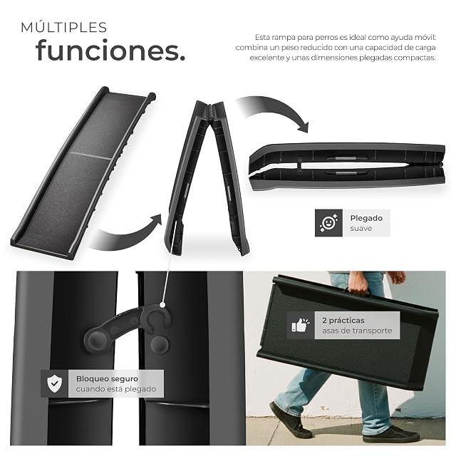 Foto 4 de 8 de tectake® Rampa para Perros Plegable y Antidelizante, Rampa de Coche para Perros hasta 90kg
