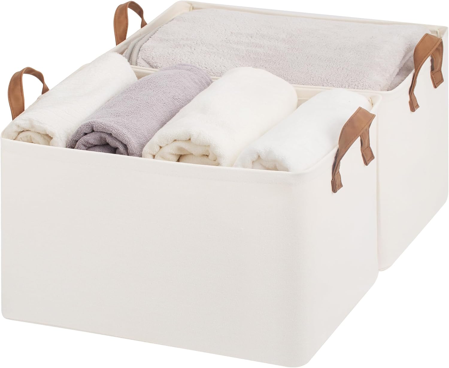 StorageWorks Fabric Storage Bins, Extra Large Storage Baskets for Shelves, Closet Organizers and Storage Bins with Metal Frame, Handles, Jumbo, Natural Color, 2-Pack Natural Color 19" L x 13 ¼" W x 11" H