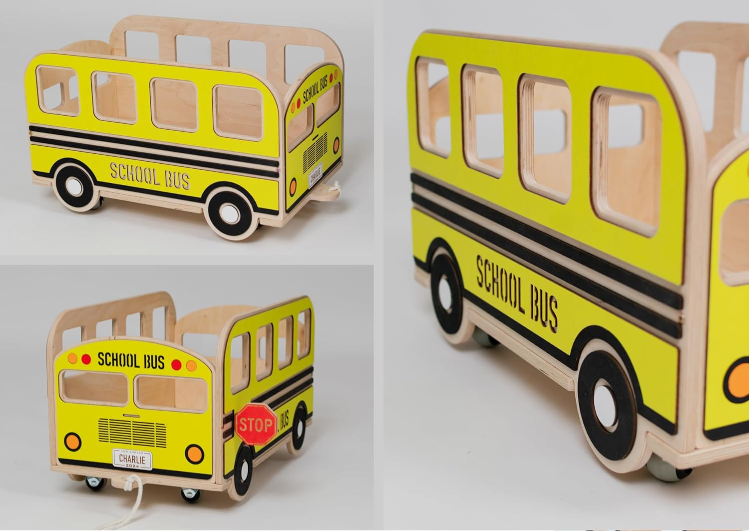 Personalized Kids Toy Storage Organizer - School Bus Wooden Toy Box for Boys with Wheels Baby Furniture - Playroom Decor Nursery Storage for Kids Room - Birthday Christmas Gifts for Kids Girls Boys