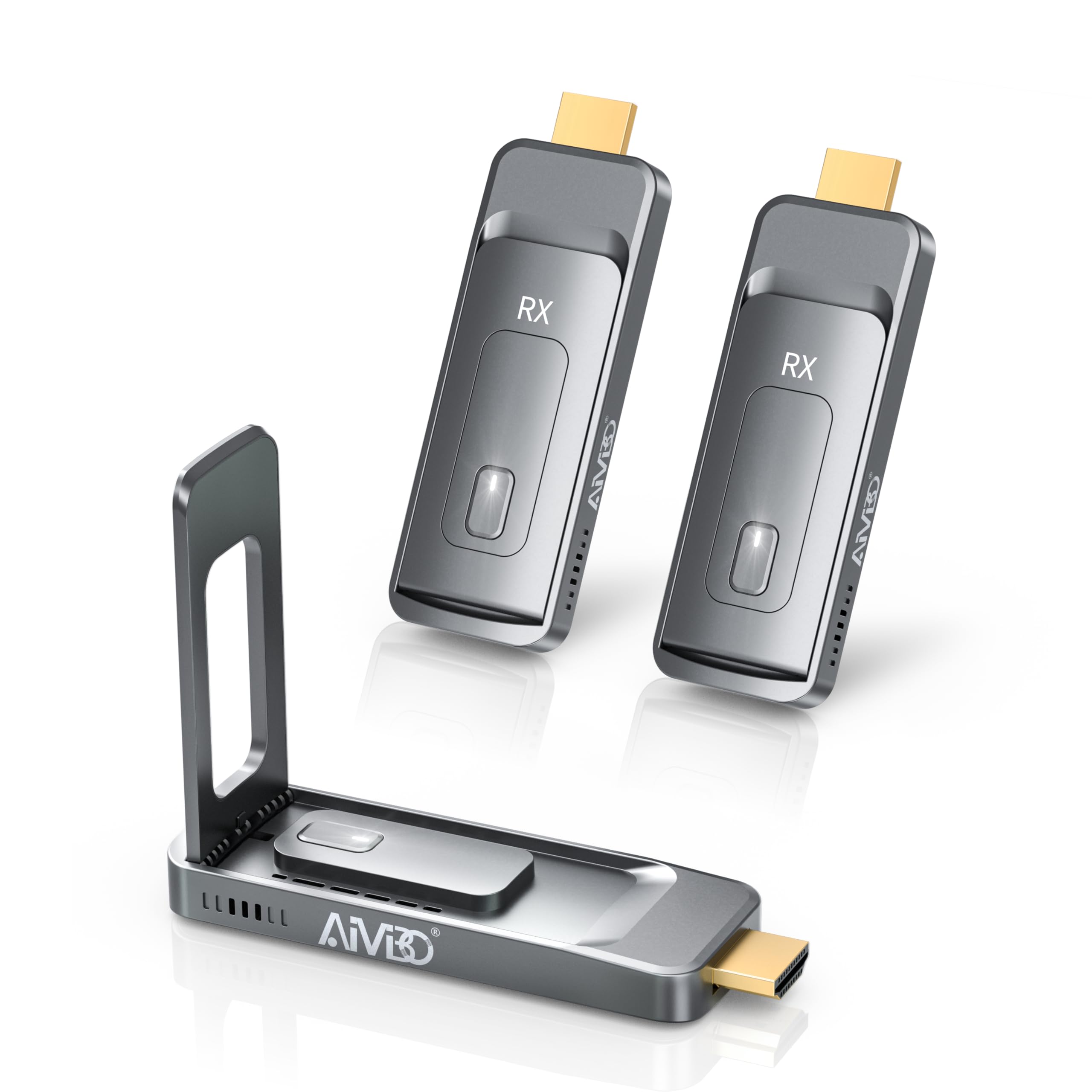 AIMIBO 2026 HDMI sans Fil Émetteur et 2 Récepteurs 5G, jusqu'à 6 écrans, 1080p@60Hz avec antenne Pliable pour PC Portable, PC, Box TV et CCTV vers Plusieurs TVs, moniteurs ou projecteurs-50m