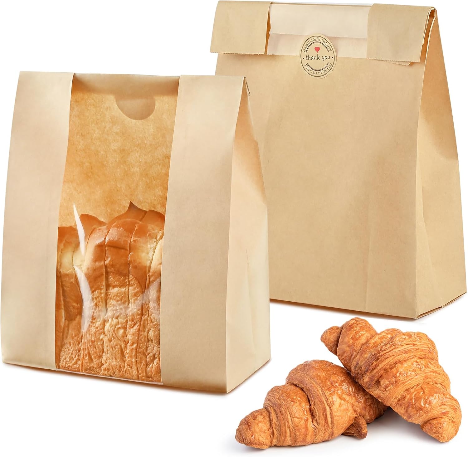 Ohuimrt 25 PCS Kraft Paper Bread Bags, 13.7 x 8.2 x 3.5 Inches Large ...