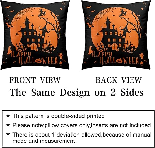Miniatura 6 de Juego de 2 fundas de almohada de otoño para interiores de 20 x 20 pulgadas, decoración de castillo de bruja, funda de almohada negra y amarilla,