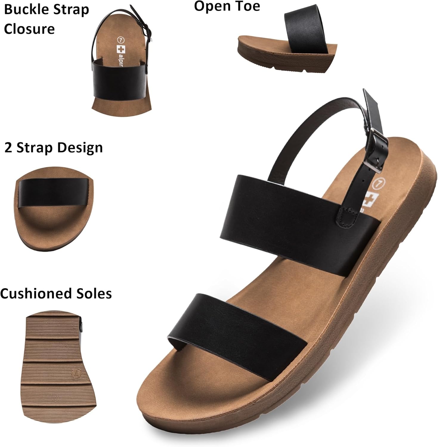 Alpine Swiss Beth Womens Sandals | Flat Two Strap Buckle Summer Shoes | Comfortable Everyday Footbed Slides | Casual Slip On Sandals for Women - Image 2