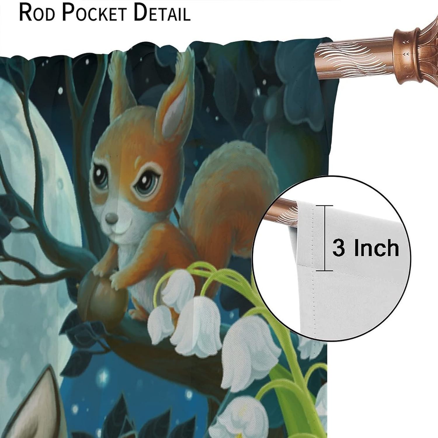 Cartoon Forest Animal Curtains for Kids,Night Rustic Woodland Cute Wild Animal Deer Fox Owl Print Nursery Baby Boy Girl Bedroom Décor Living Room Polyester Fabric Window Drapes 2 Panel Set 63" x 63"