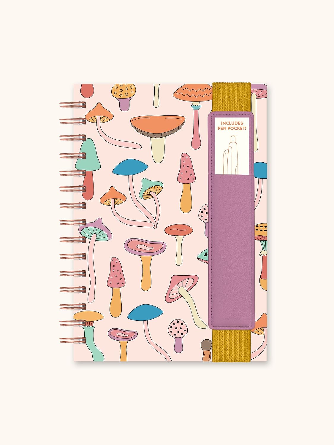 Studio Oh! Oliver Spiral Notebook Planner with Pen Holder, Hardcover Lined Journal with 160 Pages, Lay-Flat Spiral Notebook, Office Supplies & Journaling Stationery, Mushroom Melody, 5.75" x 8.75"