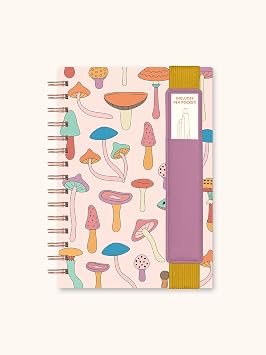 Studio Oh! Oliver Spiral Notebook Planner with Pen Holder, Hardcover Lined Journal with 160 Pages, Lay-Flat Spiral Notebook, Office Supplies & Journaling Stationery, Mushroom Melody, 5.75" x 8.75"