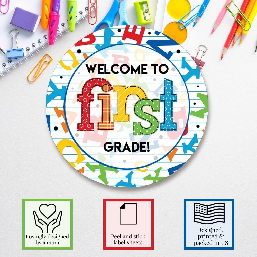 Back to School Stickers for Kids Colorful Alphabet Welcome to 1st Grade 40 2" Welcome Back Gift Tag Stickers Bulk Teacher Stickers Student Encouragement, Inspiration & Appreciation by Amanda Creation