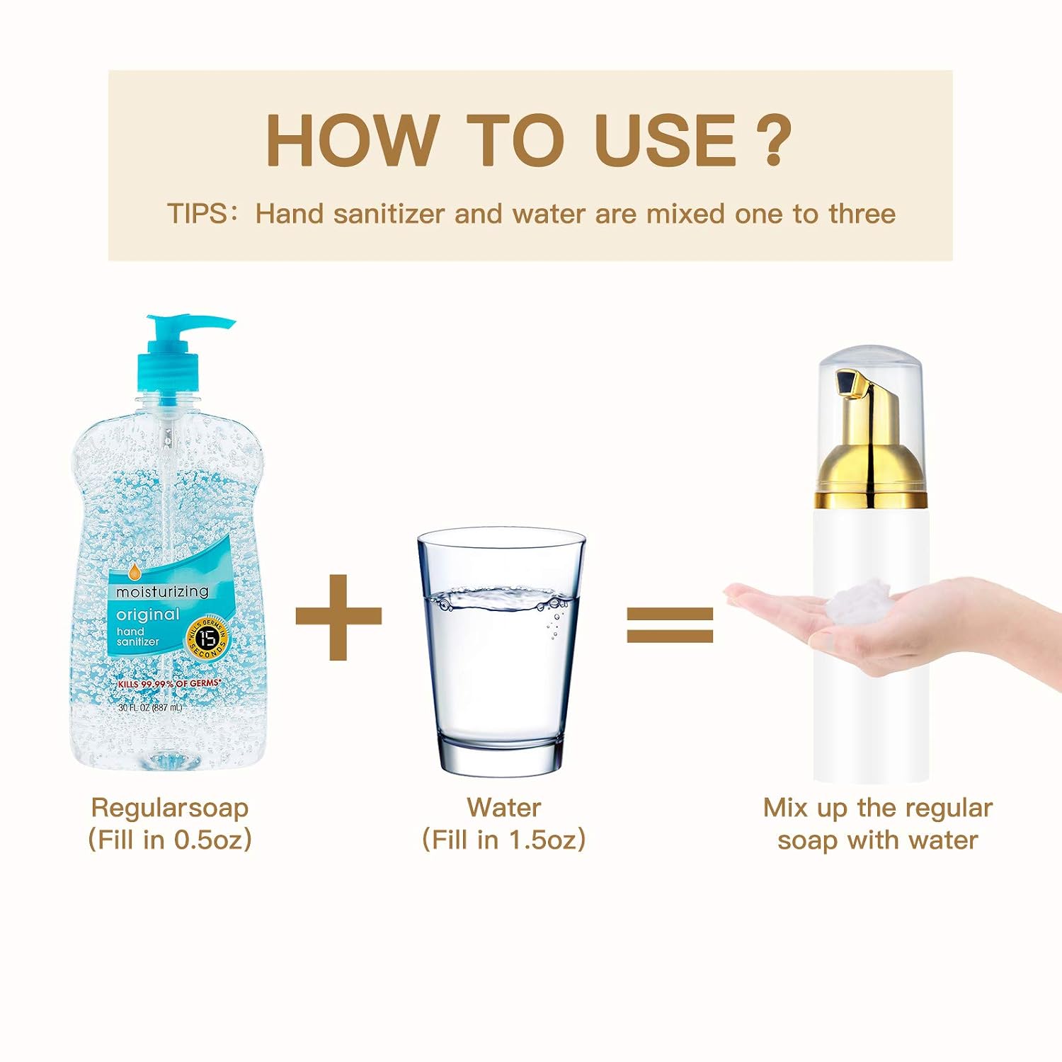Lisapack 2oz Foam Pump Bottle Dispenser (10PCS) Small Empty Foaming Soap for Travel Size Handsoap, Lash Cleaner (60ml, Gold & White)