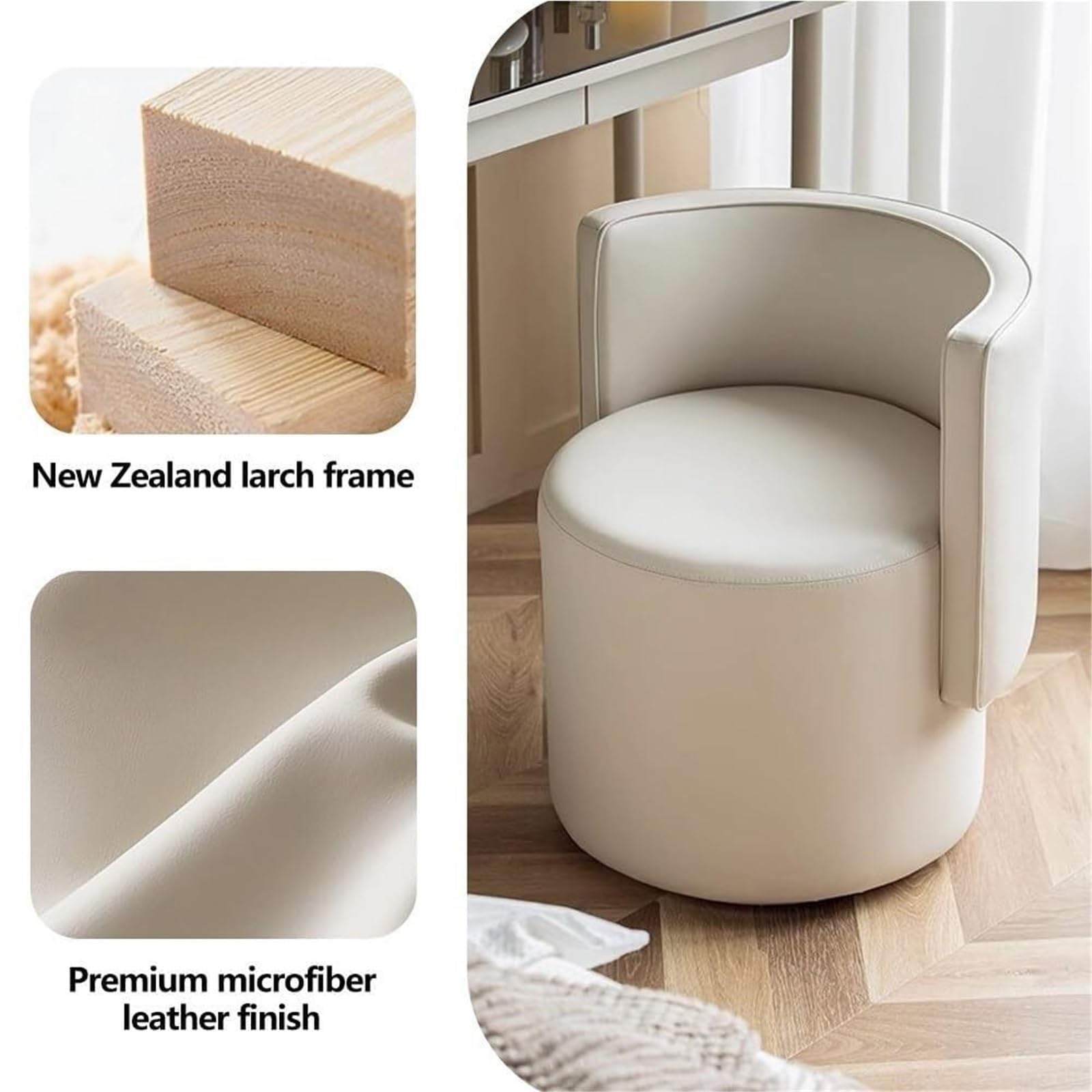 Lussuoso sgabello da trucco moderno girevole a 360 °, morbido sedile imbottito, perfetto per la decorazione della casa, elegante design grigio, comoda sedia per toelettatura per routine di bellezza