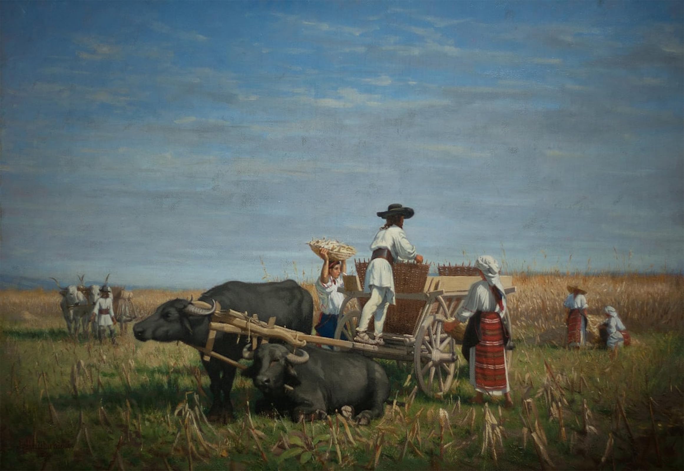 SERENDIPITP Retro Picture Poster Wall Art Pictures Painting Harvesting Corn in Transylvania by Jules Jacques Jacot Guillarmod Wall Art Canvas Print for Wall Decor 60x90cm