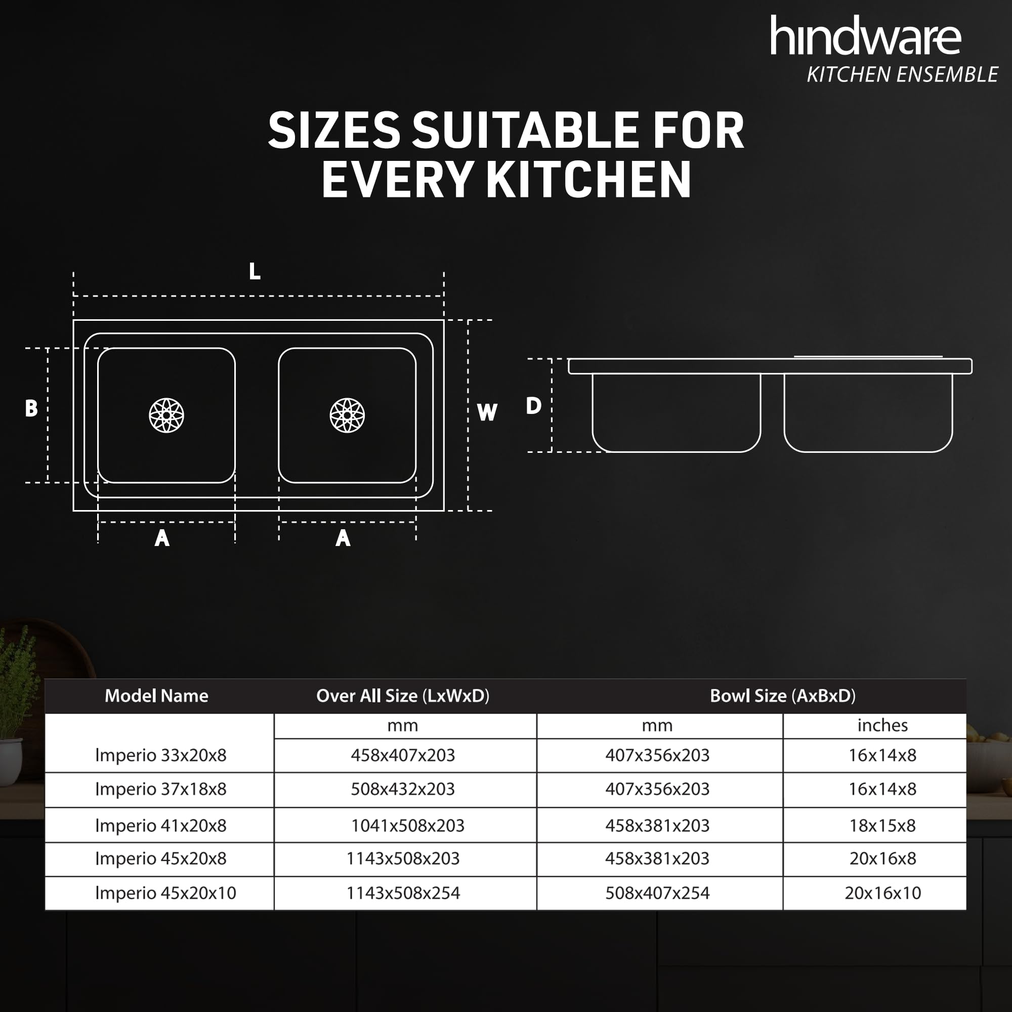 Hindware Kitchen Sink 41"x20"x8"| 304 Grade Stainless Steel | Pressed Double Bowl Sink with Waste Coupling | 25 Yrs Warranty on Product by Brand (Imperio, Matt) 2