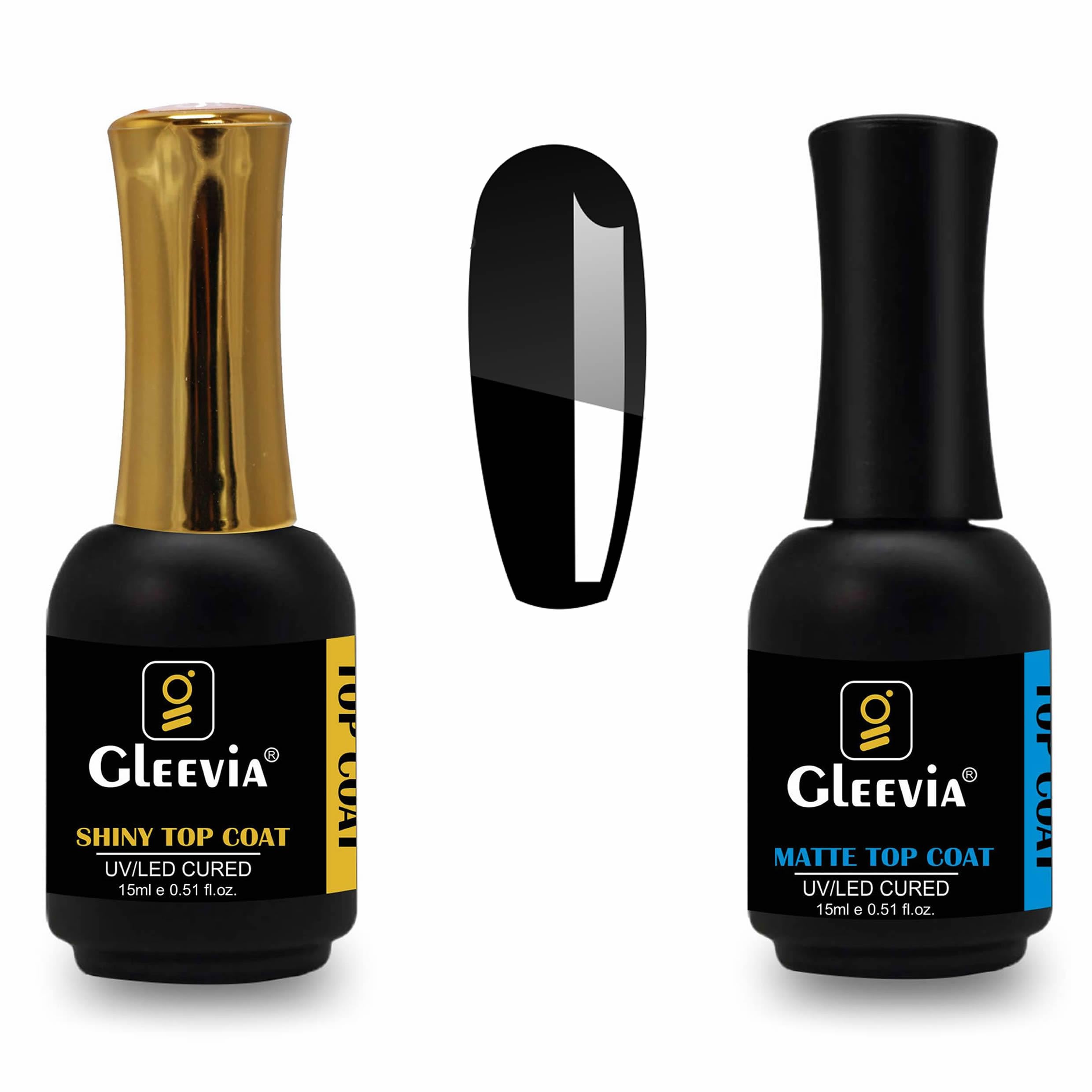 Gleevia Combo of UV Gel Top Coat Glossy & Matte Finish Combo - Shine Finish Long Lasting, Soak-Off LED Nail Lamp Cured 15ml/each Nail Art Design Manicure & Pedicure (Pack of 2)
