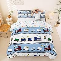 Vista 3 de Feelyou Juego de ropa de cama de tren para niños, niños, adolescentes, decoración de dormitorio, Choo-Choo, vías de ferrocarril, juego de funda