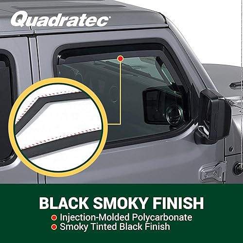 Miniatura 2 de Quadratec Viseras tintadas para ventana, juego de 4 piezas  Compatible con Jeep Wrangler JL y Gladiator JT 2018-2023  Protectores de lluvia Jeep