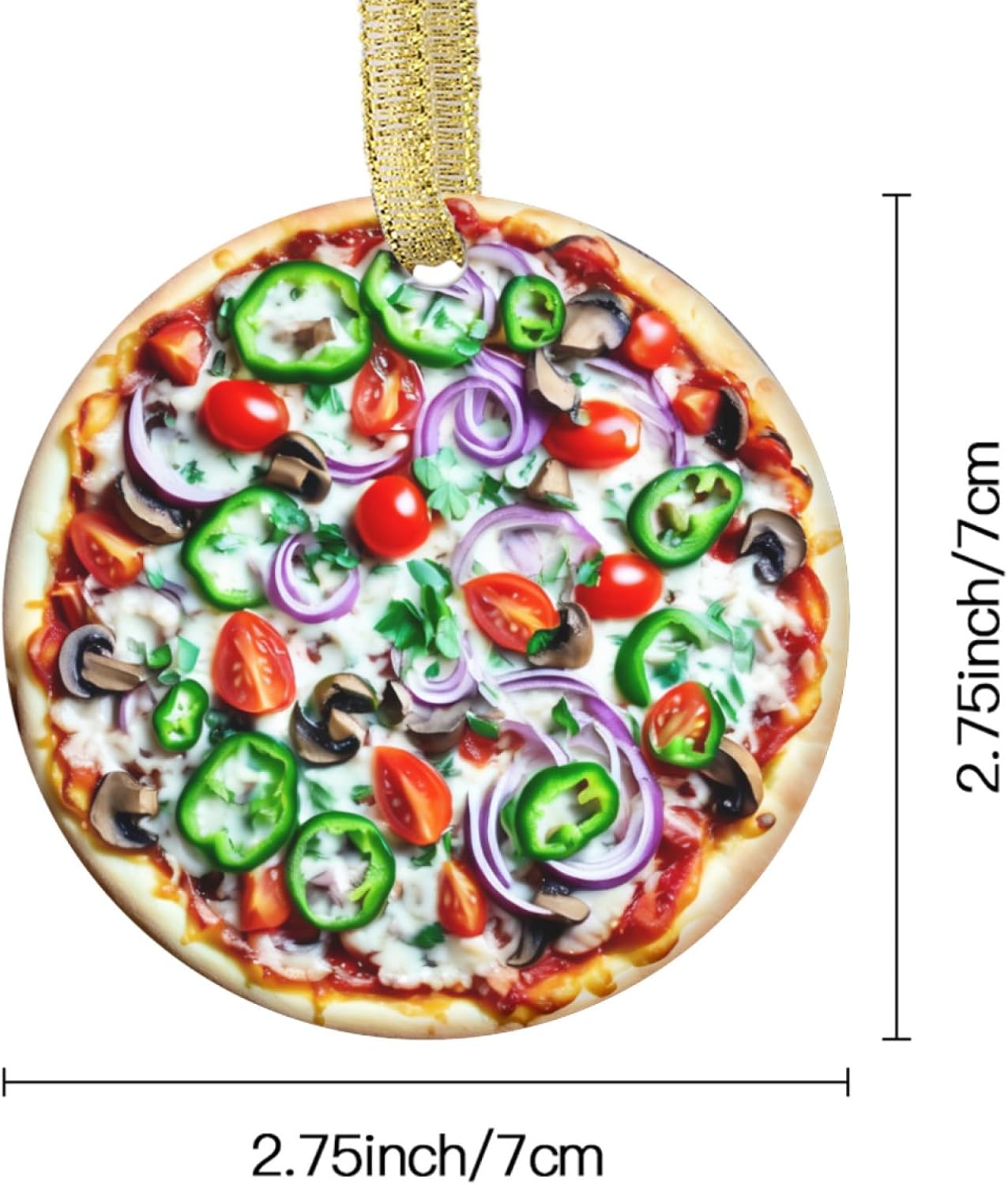 Double Sided Ceramic Christmas Ornament of a Jalapeno Pepper Purple Onion Pizza Pie Foodie for Food Lover Novelty Xmas Tree Ornaments Gifts (Flat Design - NOT 3D) image 4