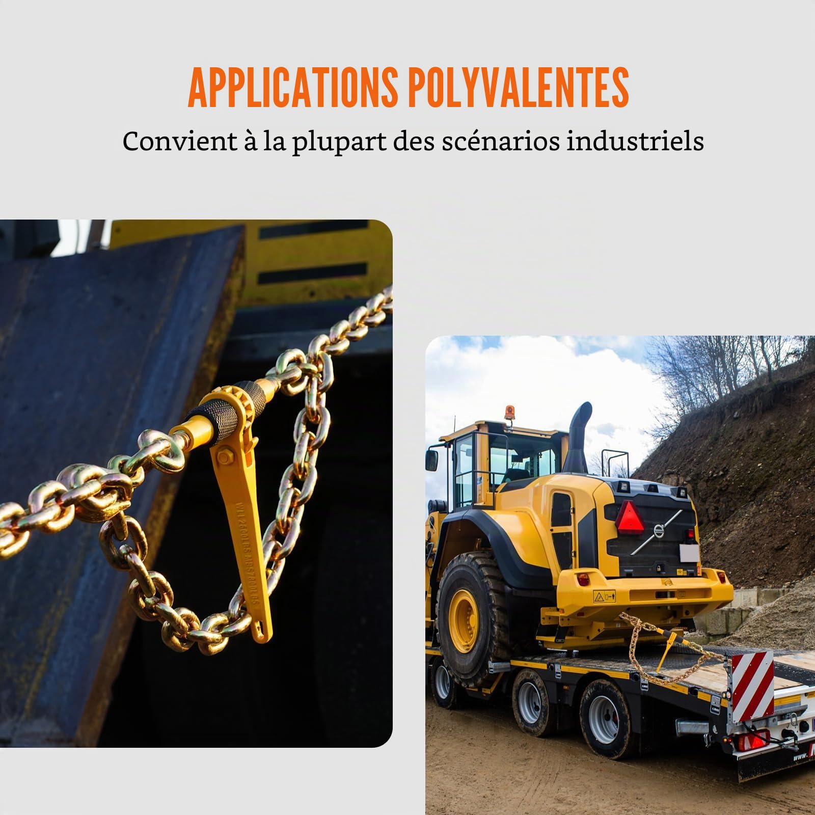 VEVOR Tendeur à Cliquet pour Chaîne d'Arrimage 6,3-8 mm, Charge de Travail Sécurisée 1180 kg, Lot de 4, avec 2 Crochets de Préhension, Attaches pour Chaîne de Transport, Remorque, Camion à Plateau