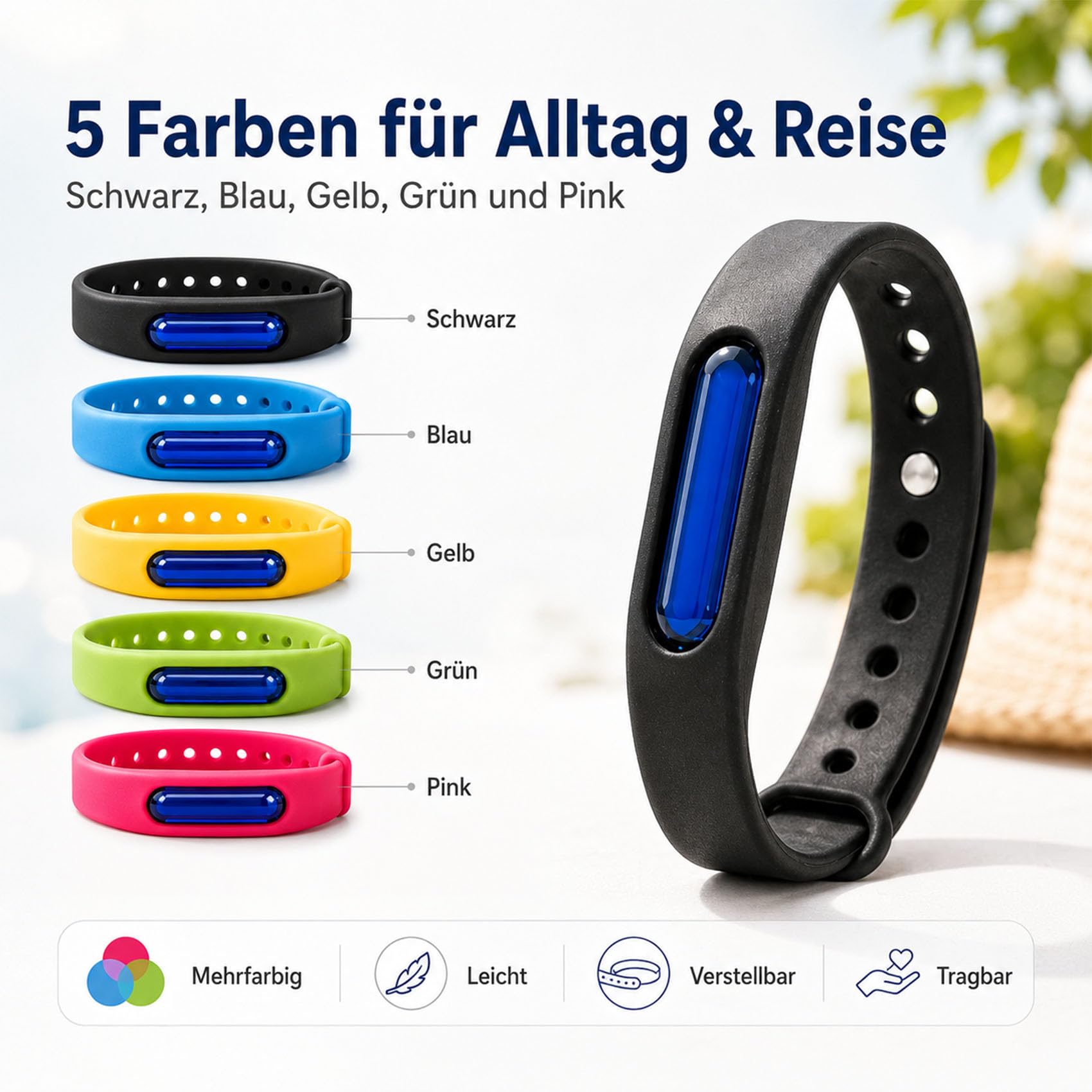 Bronoir Kinder & Erwachsene Verstellbares Silikon Abwehrband Wasserdicht, für Camping Outdoor (5 Stück)