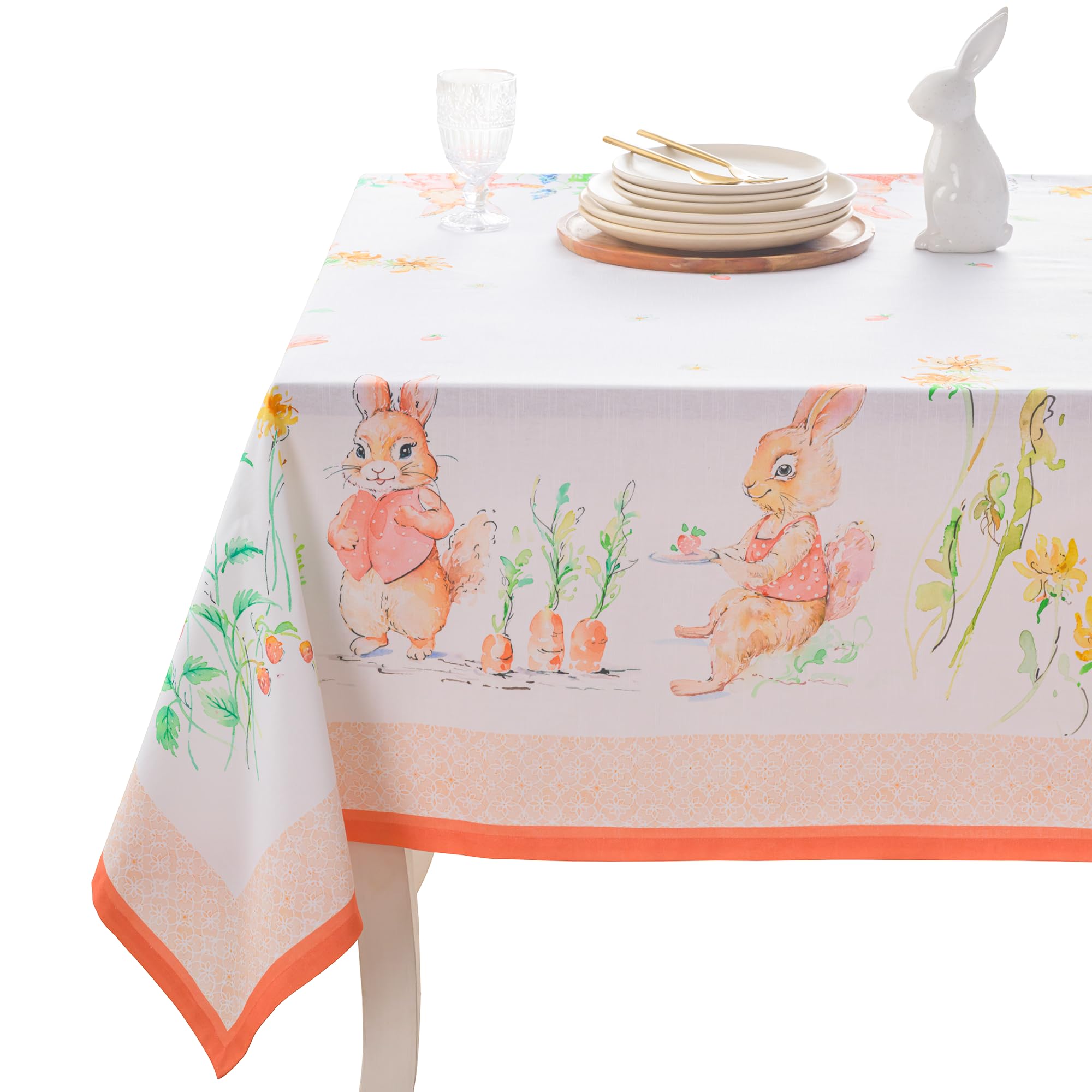 Maison d' Hermine Table Cloth Rectangle Table 100% Cotton 230 cm x 140 cm Tablecloth Reusable Everyday Use for Dining Farmhouse Home Party Festive Hotel Kitchen Spring Summer (Bunny Party) — image 1