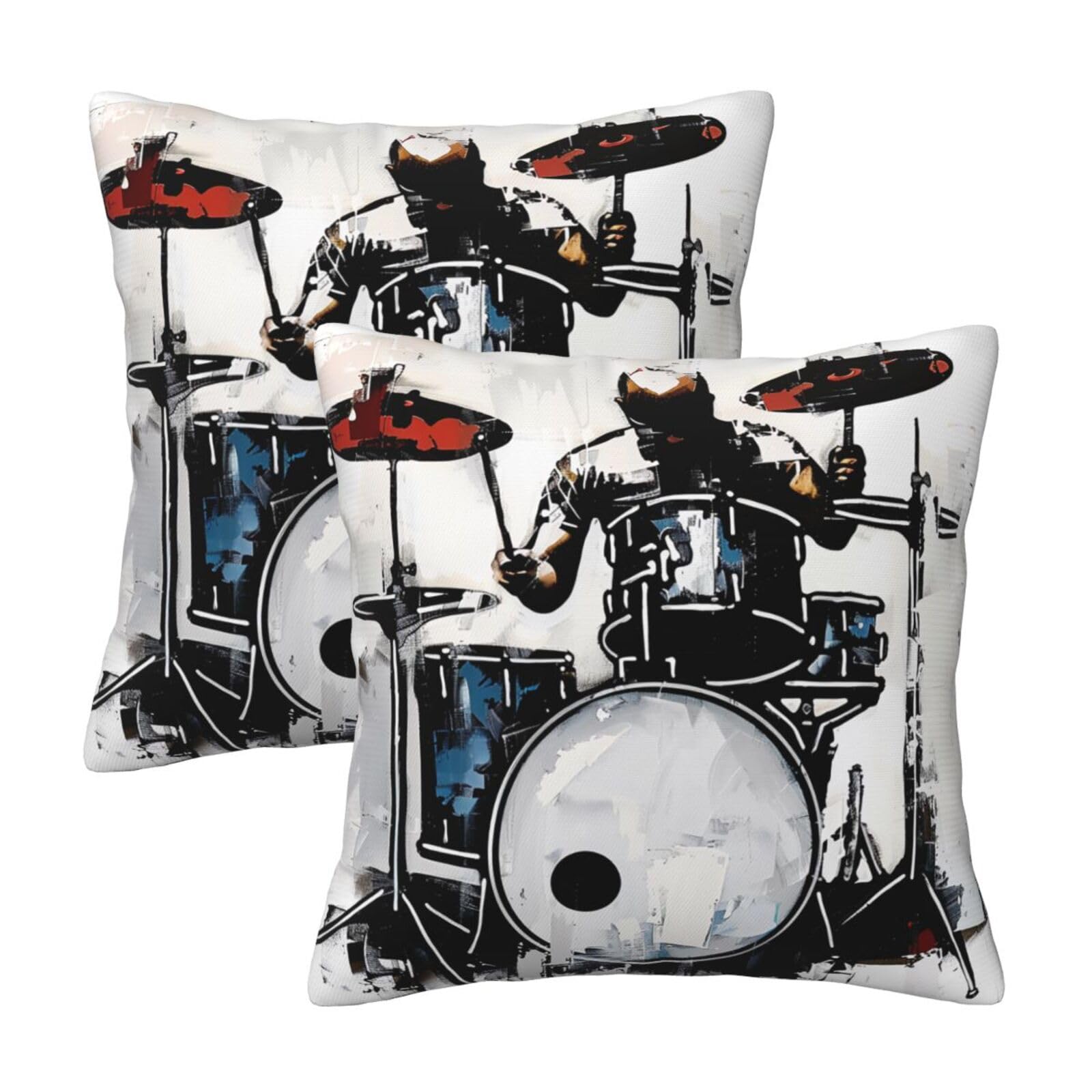 Drummer Throw Pillow Cases 2 Pack Square Pillowcases Soft Pillow Protectors for Couch Livingroom Sofa Bed Office Car,30x30 CM