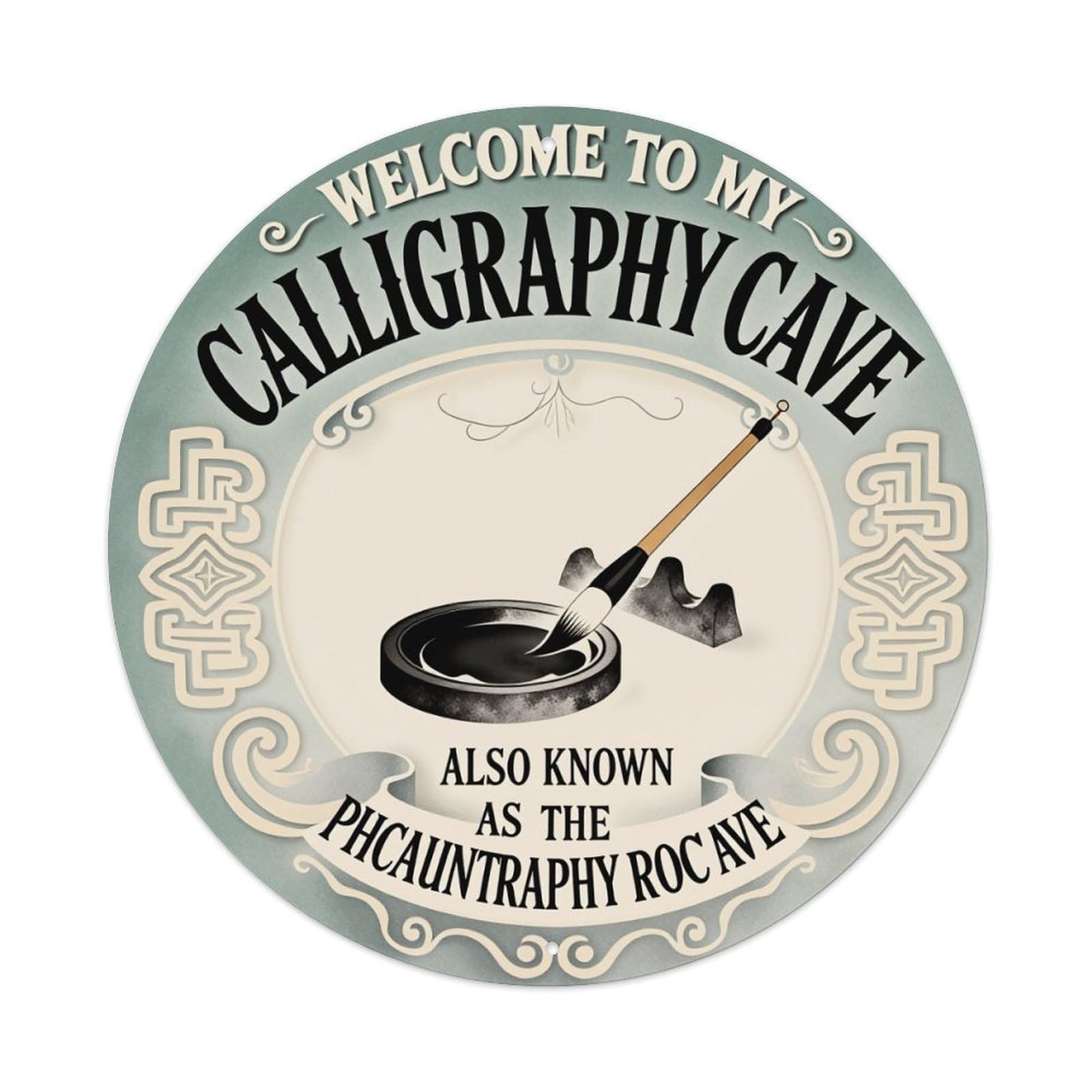 Calligraphy Cave Sign Art Print Round Tin Sign Vintage Style Metal Sign Home Bar Garden Wall Plaque Decor Metal Poster 8x8 Inch