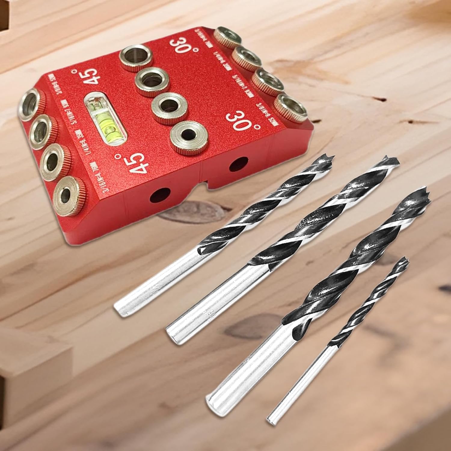 Woodworking Angle Drill Guide - 30 45 90 Degree Template, Power Tool Precision Alignment Jig For Decks Handrails Furniture Railings Stairs, Blue Metal Straight Hole Locator Construction Hardware