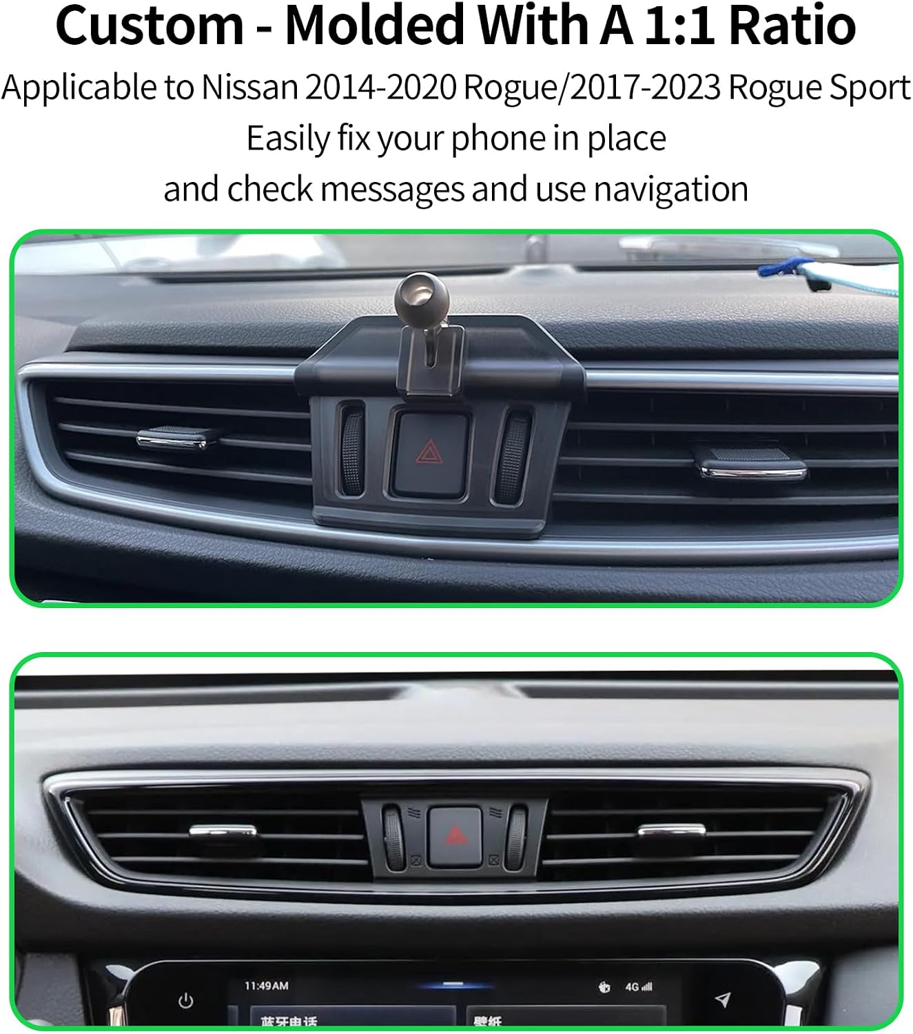 Wireless Charging Car Phone Holder for Nissan Rogue/Hybrid 2014-2020 / Rogue Sport 2017-2023 Auto Accessories, 360° Rotation Car Phone Mount Compatible with MagSafe