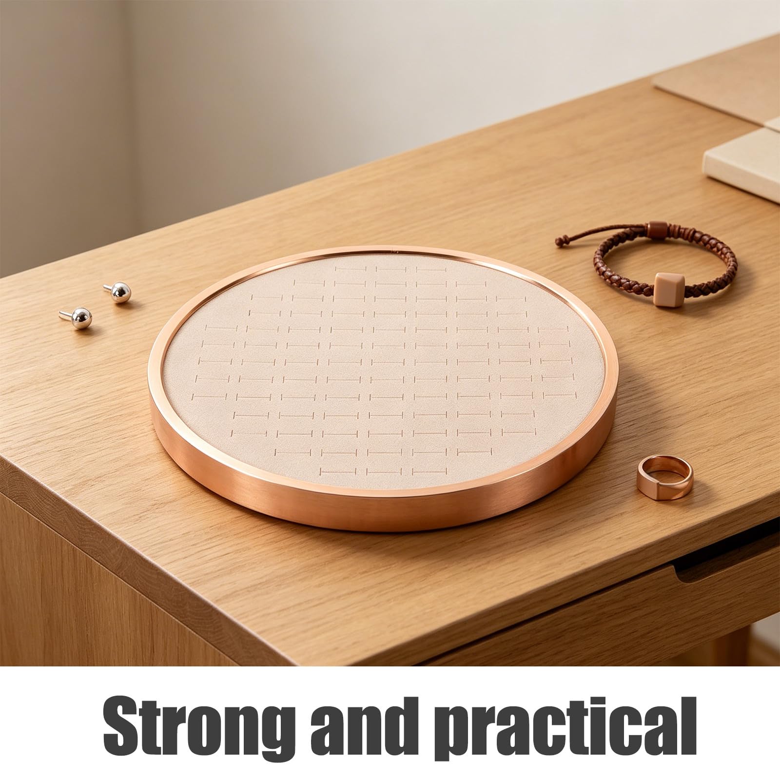 Bandeja redonda para joyas: organizador de pendientes con 68 ranuras, bandeja para exhibir collares de 29,6 cm (11,65'') - Plato decorativo para guardar anillos, collares, llaves y