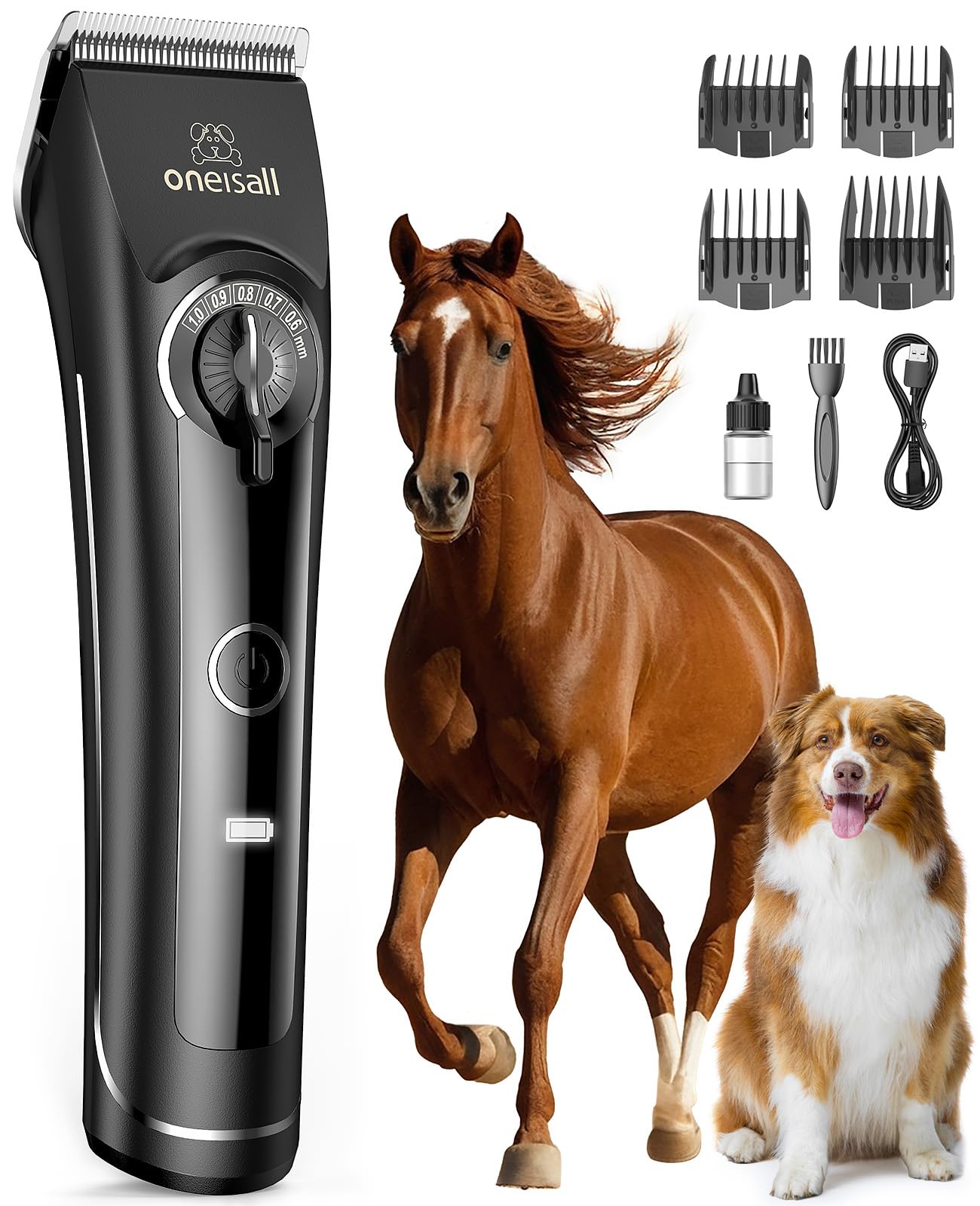 oneisall Maquina Cortar pelo Perros, Caniche Cortapelos Perros pelo Largo, Ultra Silencios Maquina pelar Perros con potente motor, Corta pelo Mascota con cuchillas removibles