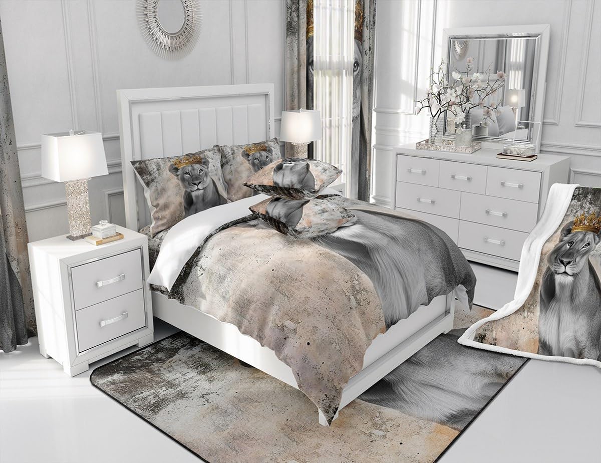 Homewish Bettwäsche-Set Mit Löwen-Print – King Size, 4-teilig, Mikrofaser – Wildes Design Fürs Schlafzimmer