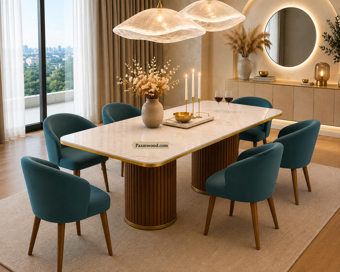 Luxury Dining Table with Nano Composite Marble Top & Golden Strip | Solid Wood Base, Scratch Proof Top, 72x36x30 Inch, Swed Fabric Finish, Water Resistant, 2yr Warranty-image-22