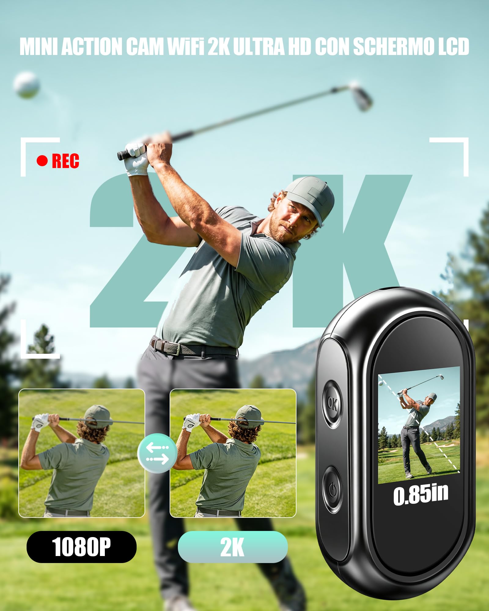 Action Cam 2K Ultra HD WiFi, Body Cam con Scheda da 32 GB, Telecamera Moto con Grandangolo da 120° e Accessori Multifunzione, Videocamera per Motocicletta, Ciclismo e Vlogging