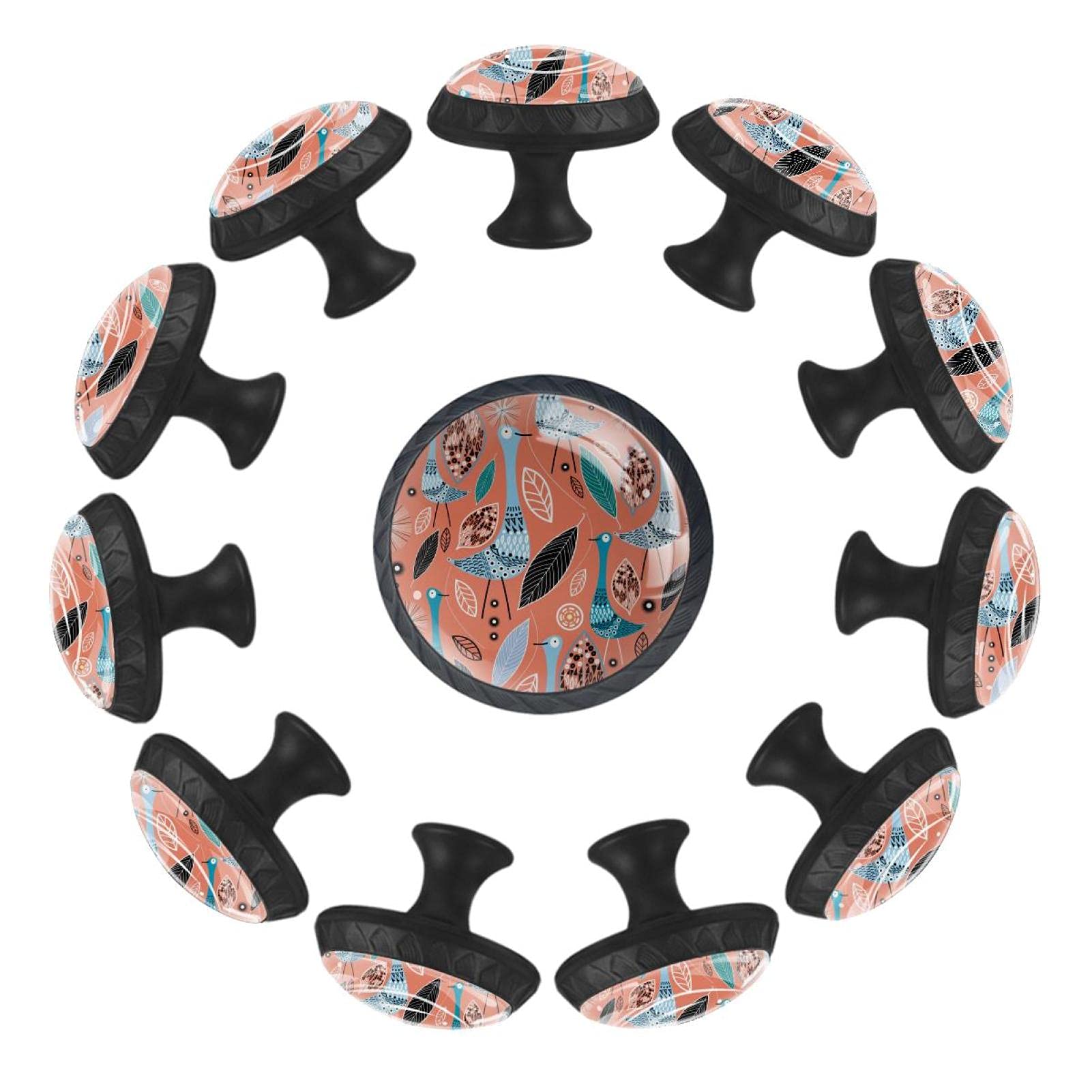 Boutons de tiroir oiseaux 35 mm lot de 12 poignées au design végétal poétique