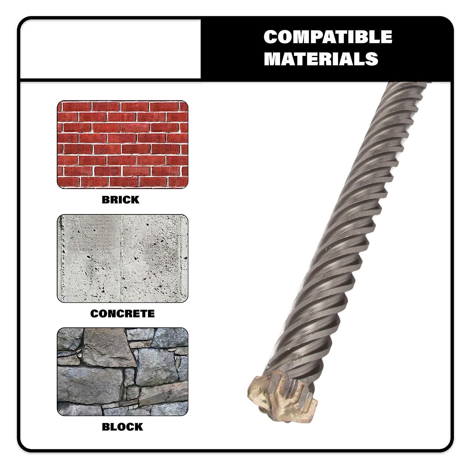 Broca de martillo perforador profesional Broca de impacto con punta de carburo cementado de 6 flautas para hormigón Ladrillo Piedra Mampostería Conector SDS MAXIMUM de alta