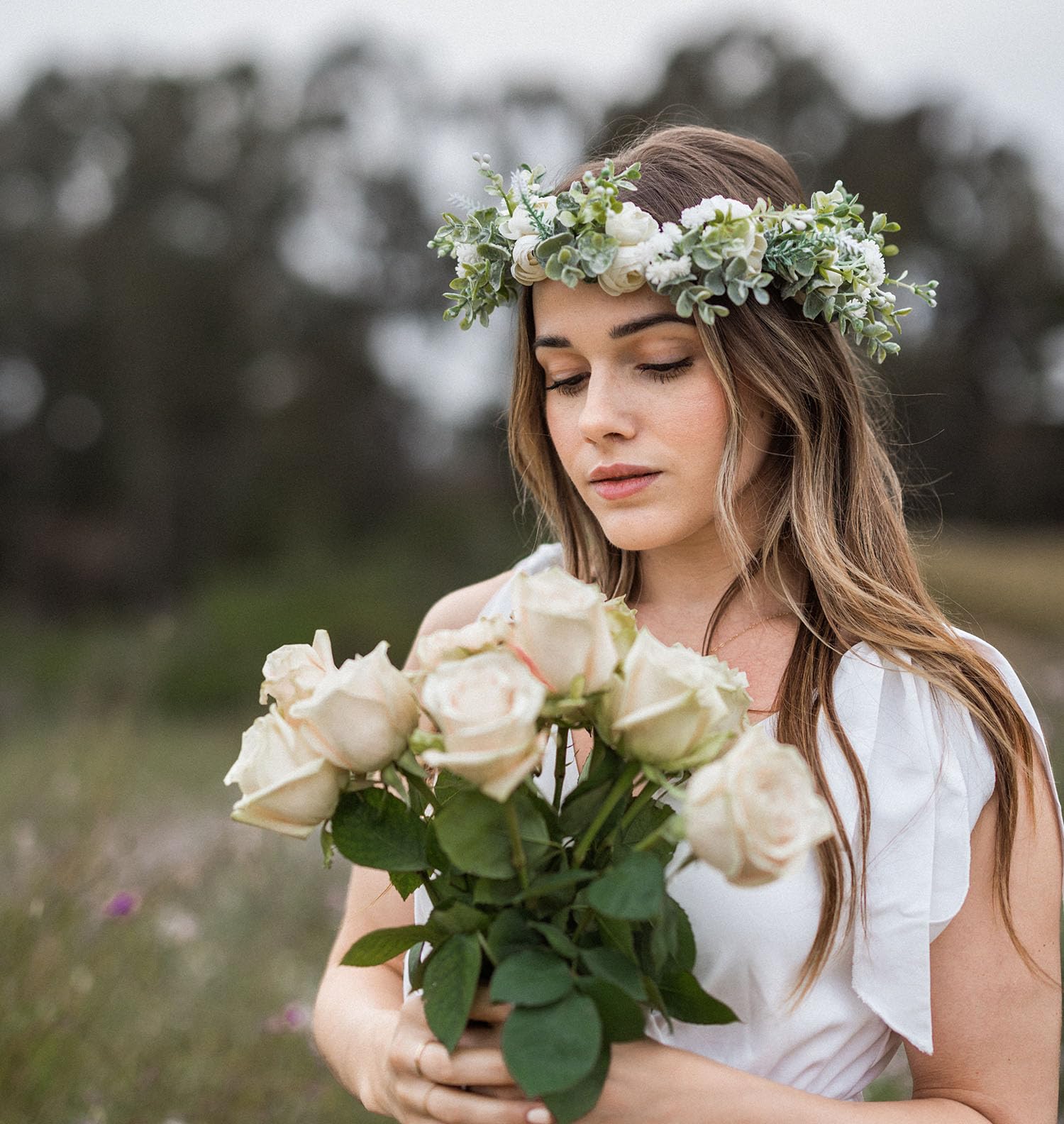 Vividsun Flower Crown Floral Wreath Headband Floral Crown Wedding Festivals Vividsun Flower Crown Headband - Pink Camellia Wedding Photo  main image 3