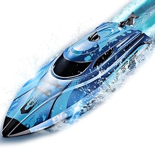 Zdalnie sterowana łódź ze światłem LED, 25 km/h, zdalnie sterowana łódź dla dzieci, 2,4 GHz Speedboot z 2 bateriami do 40 minut odtwarzania, RC Speedboot prezent dla dzieci w wieku od 6 do 8 lat