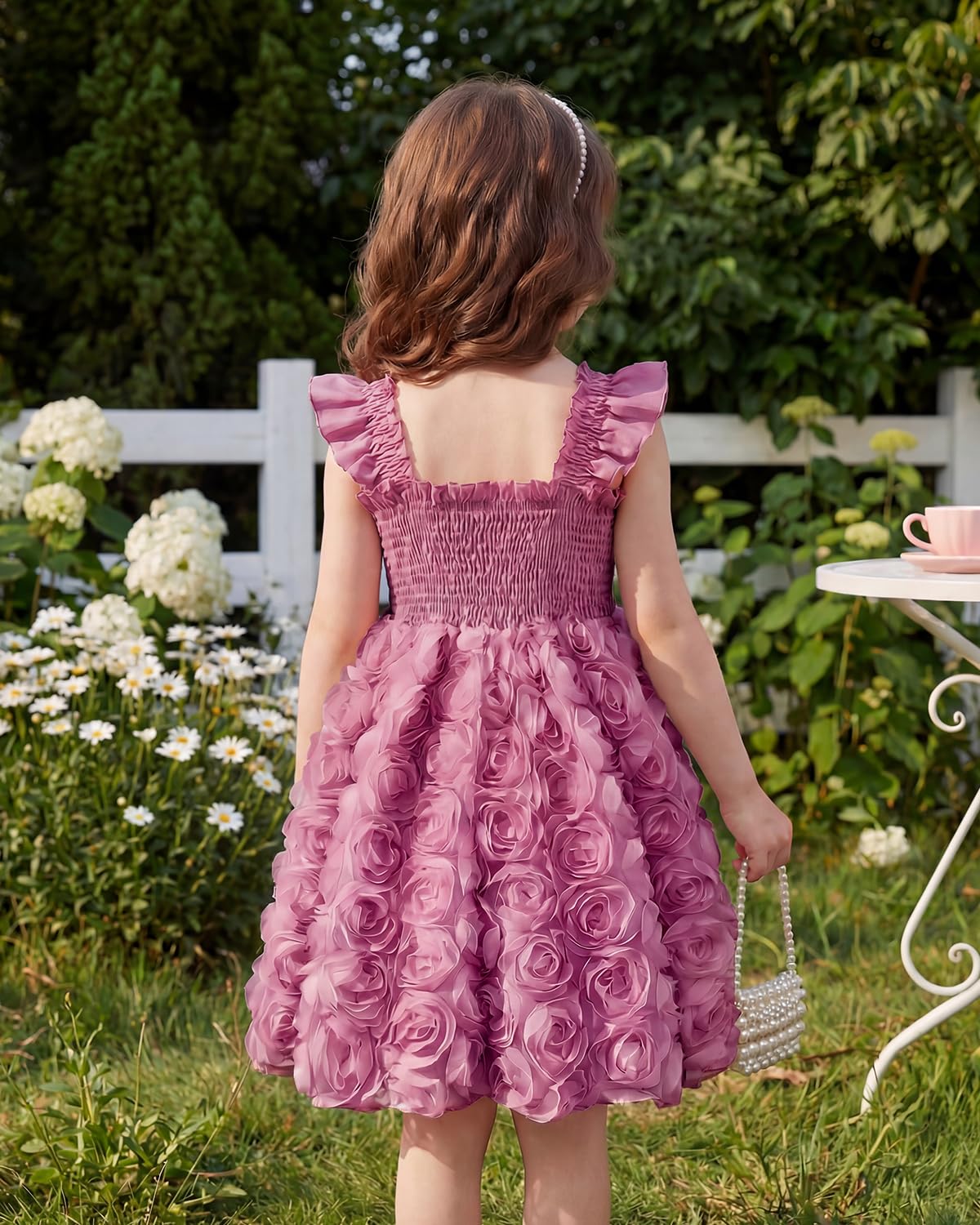 JiAmy Abito da principessa 3D, linea ad A, per bambini, senza maniche, con volant, spalline e vita elasticizzata, in tulle, per compleanno, matrimonio, per 2-8 anni