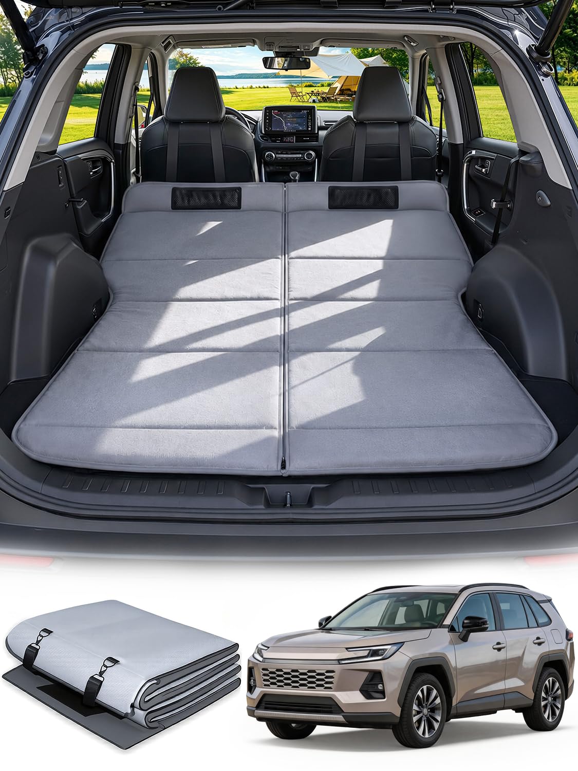 Car Camping Mattress for 2026 Toyota RAV4, No Inflation Needed, Foldable Foam Trunk Bed, SUV Air Mattress Alternative for Travel Sleeping, Ideal for Camping Essentials and Road Trips, Gifts