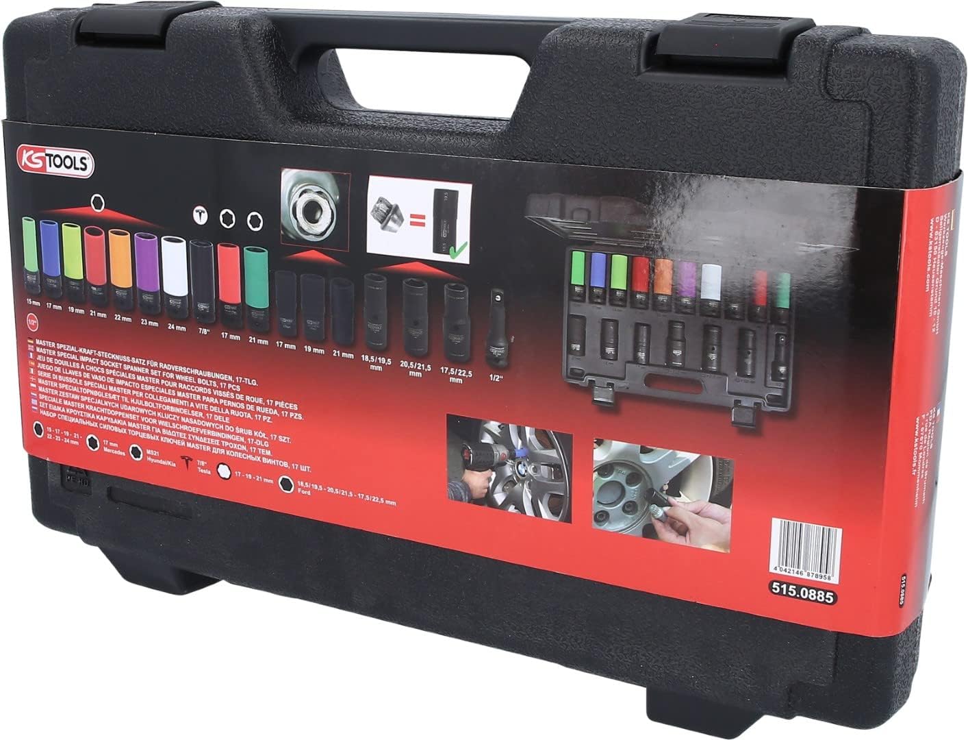 KS Tools 515.0885 1/2" MASTER Special Impact Socket Spanner Set for Wheel Bolts, 17 Pieces