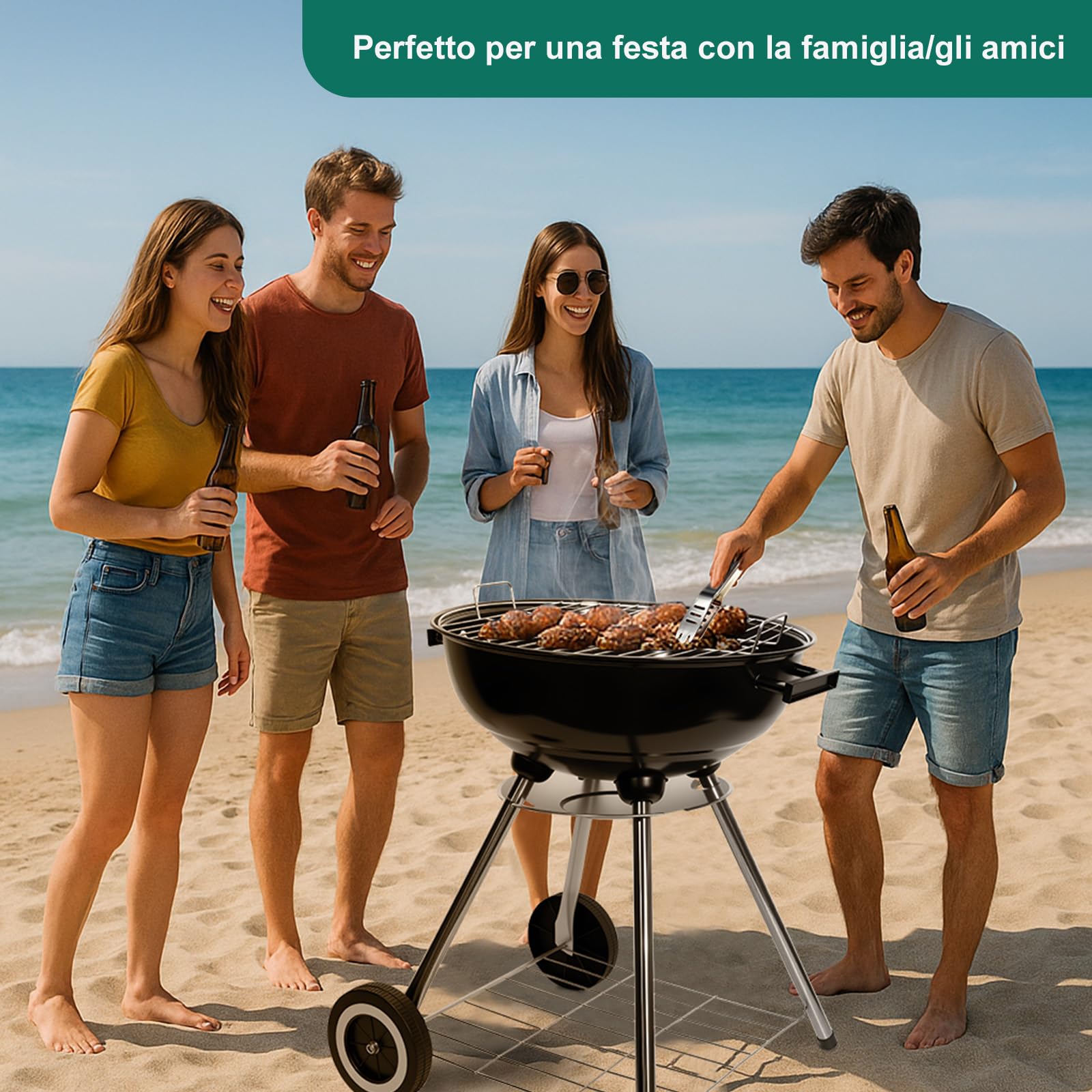 HYCHIKA Barbecue a Carbonella Tondo, Ø47cm 18pollici Grill BBQ Carbonella Compatto con Coperchio e Ruote, per Giardino Balcone Campeggio