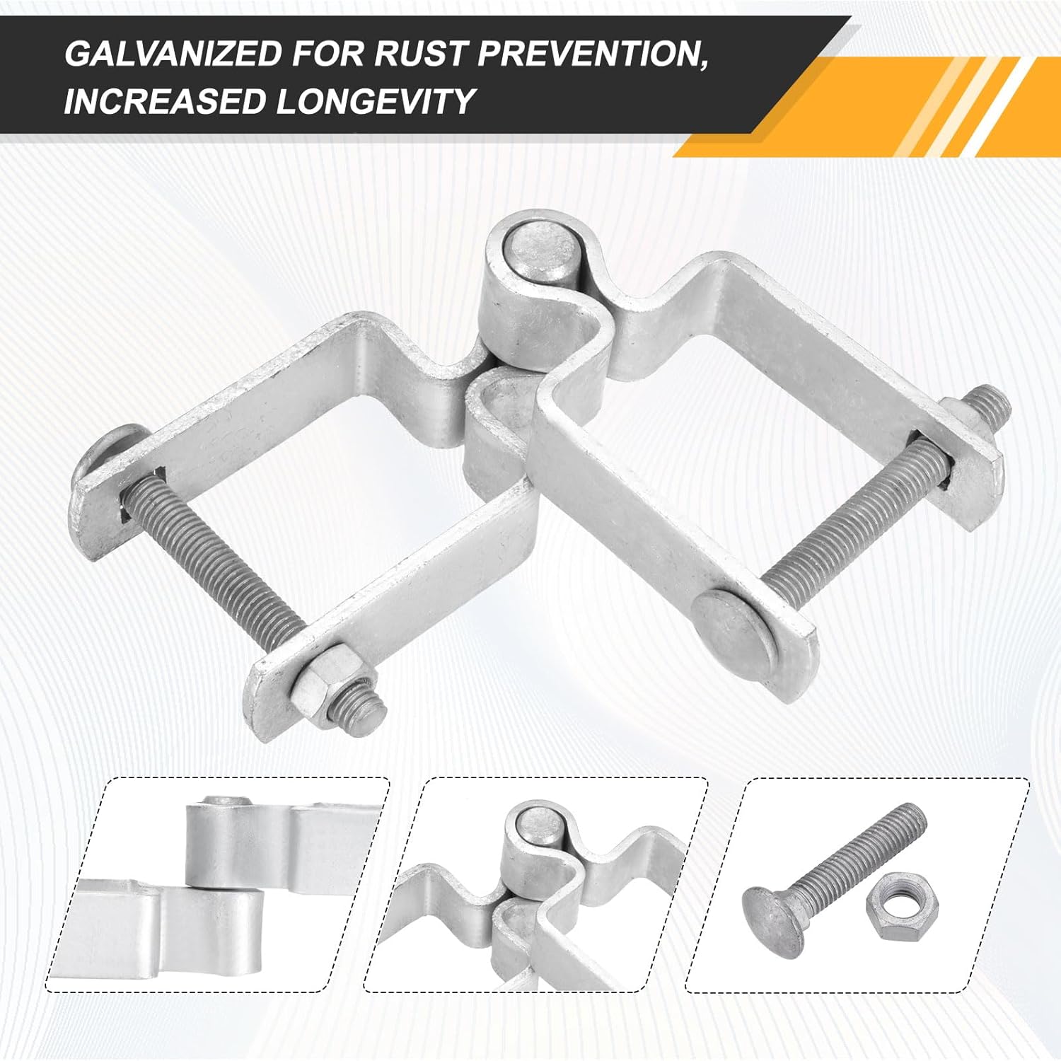 uxcell 2 Pack Chain Link Fence Gate Post Hinge, 2" x 2" Galvanized Steel Chain Link Fence Post Hinges Heavy Duty Gate Frame Hinge with Bolts and Nuts for Outside Square Pipe