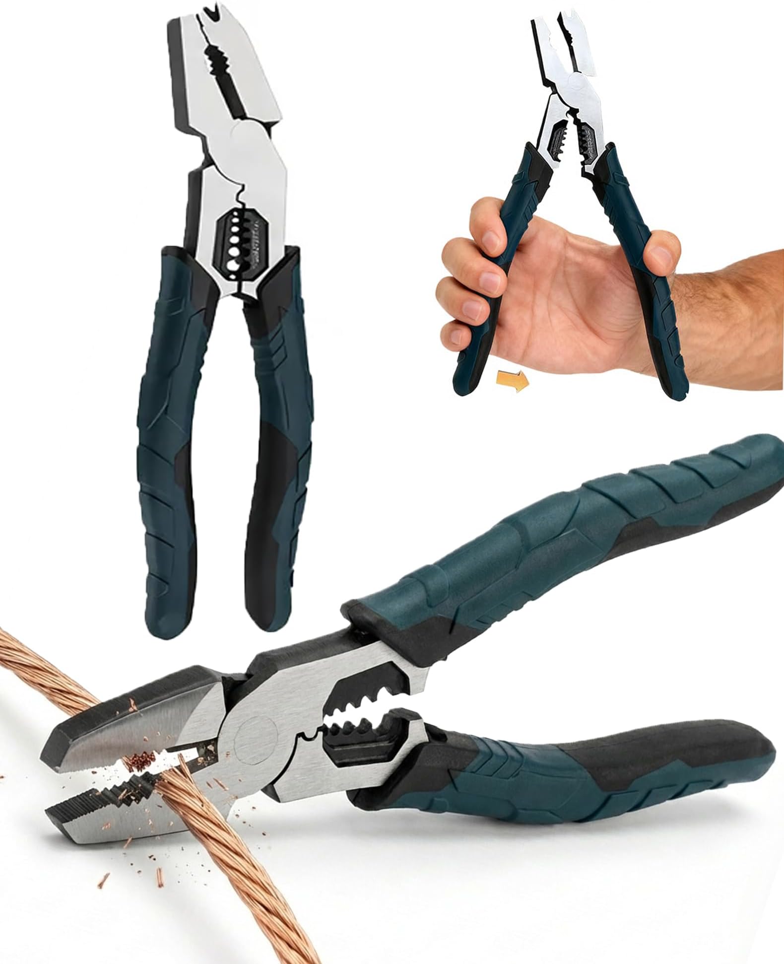 Industrial-Grade Multi-function Cutting Pliers - In 15 S That Cut Through Anything, 9-in-1 Multi-functional Pliers, Chromium Vanadium Steel Lineman Plier Tool, Heavy-Duty Industrial Cr-V Plier (1Pcs)