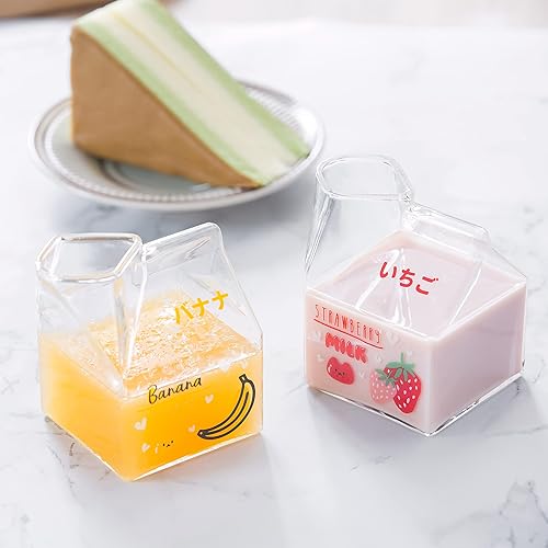 Miniatura 4 de Taza de cartón de leche de vidrio Kawaii con diseño de fresa, mini recipiente para jarra de crema, apto para microondas, 12 onzas, 1 unidad